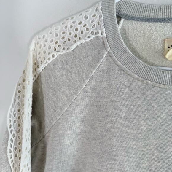 Rebecca Taylor La Vie Gray Sweatshirt White Eyelet Panel Flounce Hem Dress XS - Picture 9 of 9